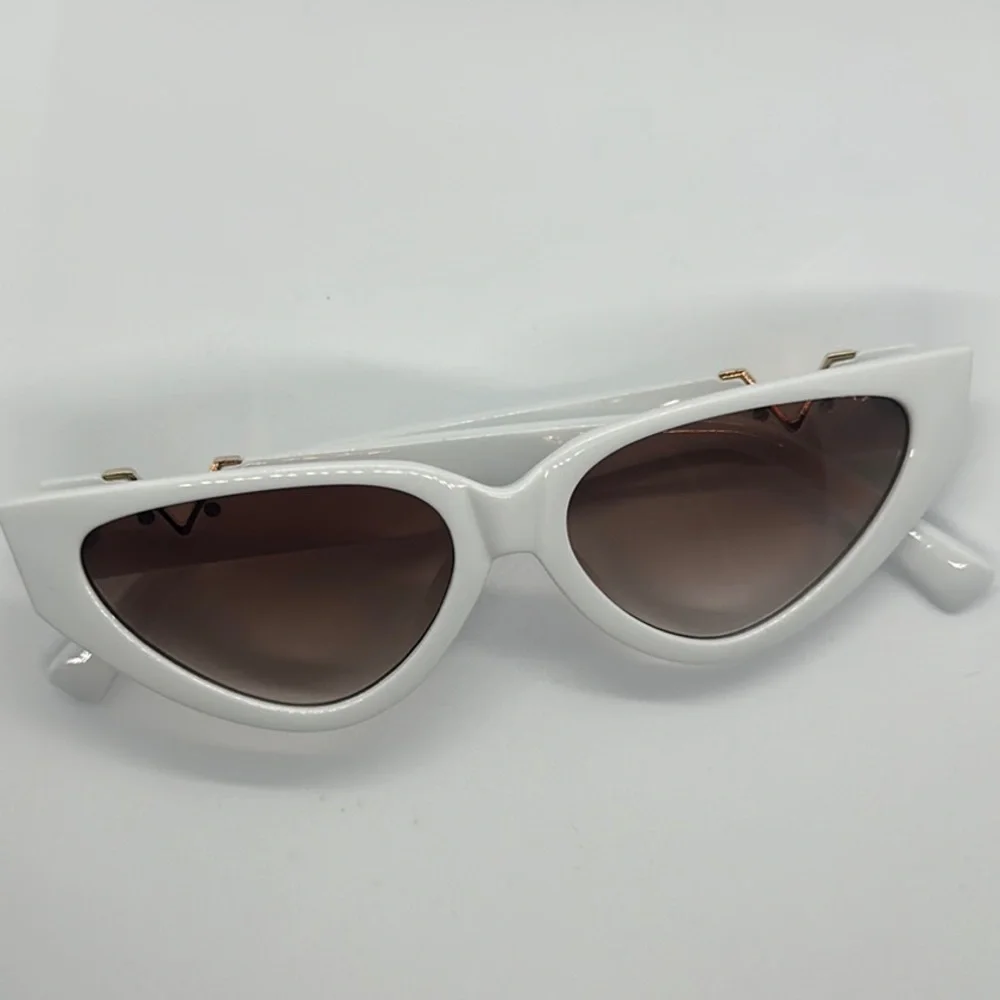 Chic White Cat-Eye Sunglasses with Gold Accents - UV Protection!